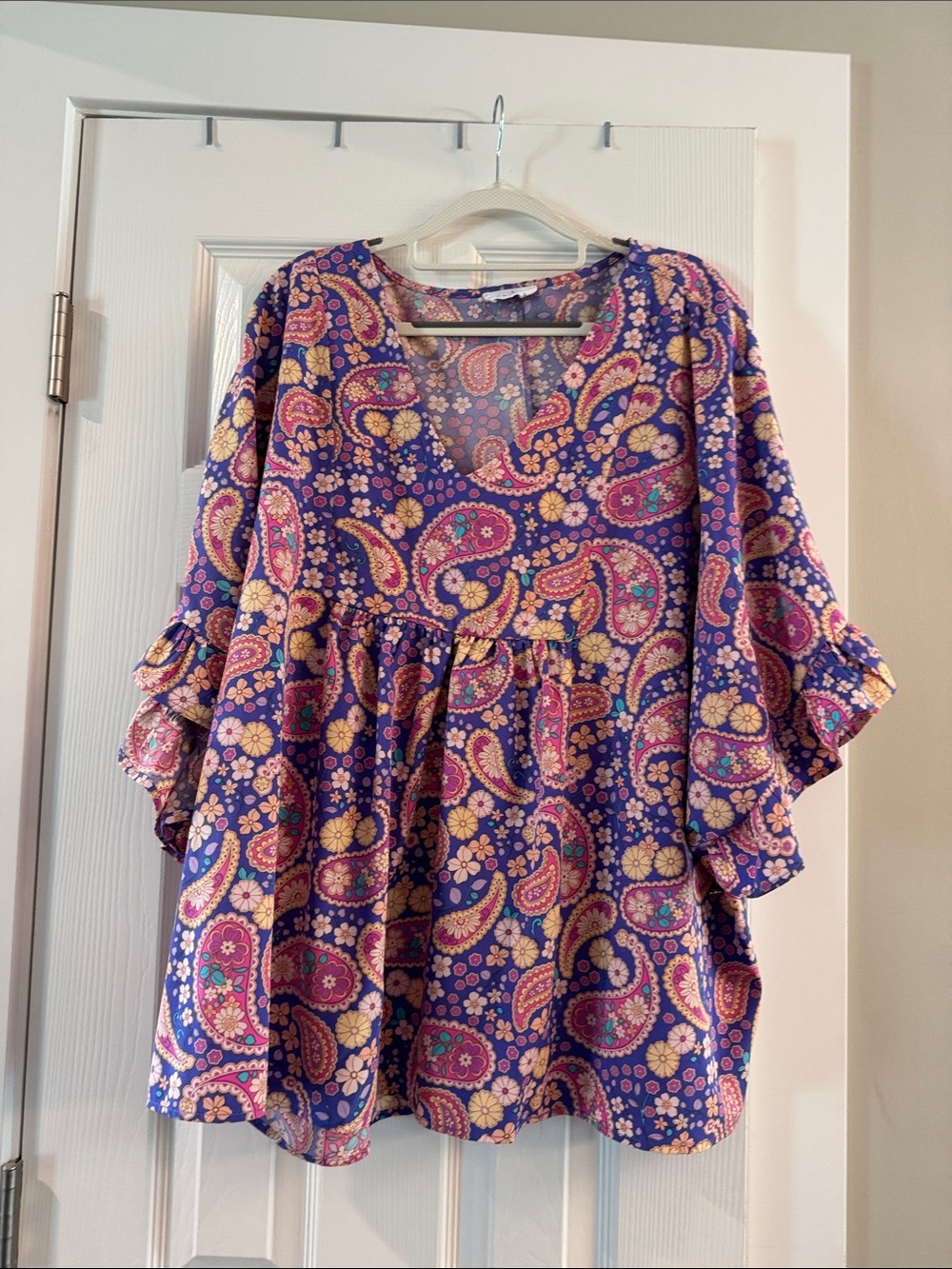 Oversized Boho Purple Paisley Floral Tunic Top Like New from Emily Wonder